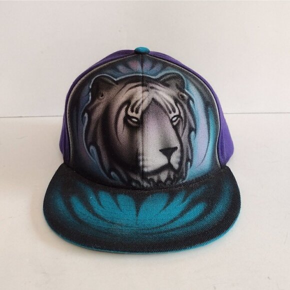 Vintage 90s Decky Snapback Hat Airbrushed Tiger Street Art Signed - Picture 1 of 8